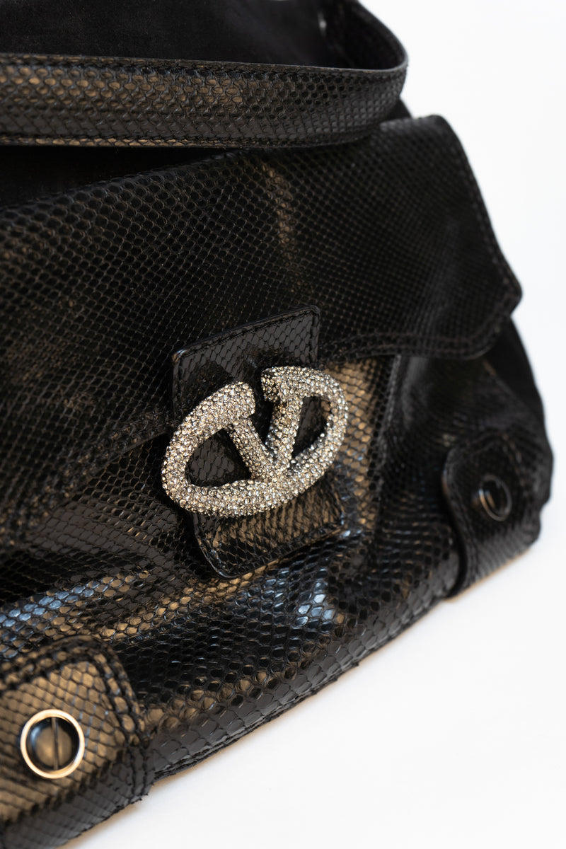 Valentino Suede Black Snake Skin Handbag