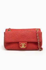 Chanel Medium Chevron Quilted Flap Bag in Coral Red Distressed Lambskin
