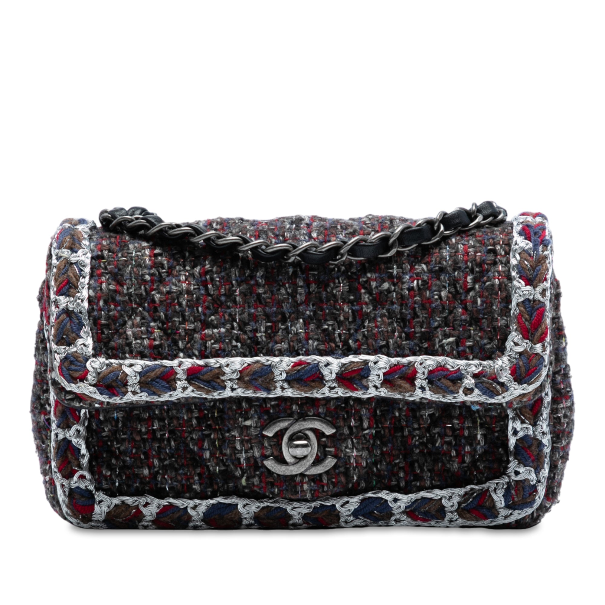 Chanel Mini Rectangular Classic Tweed Braided Single Flap Black