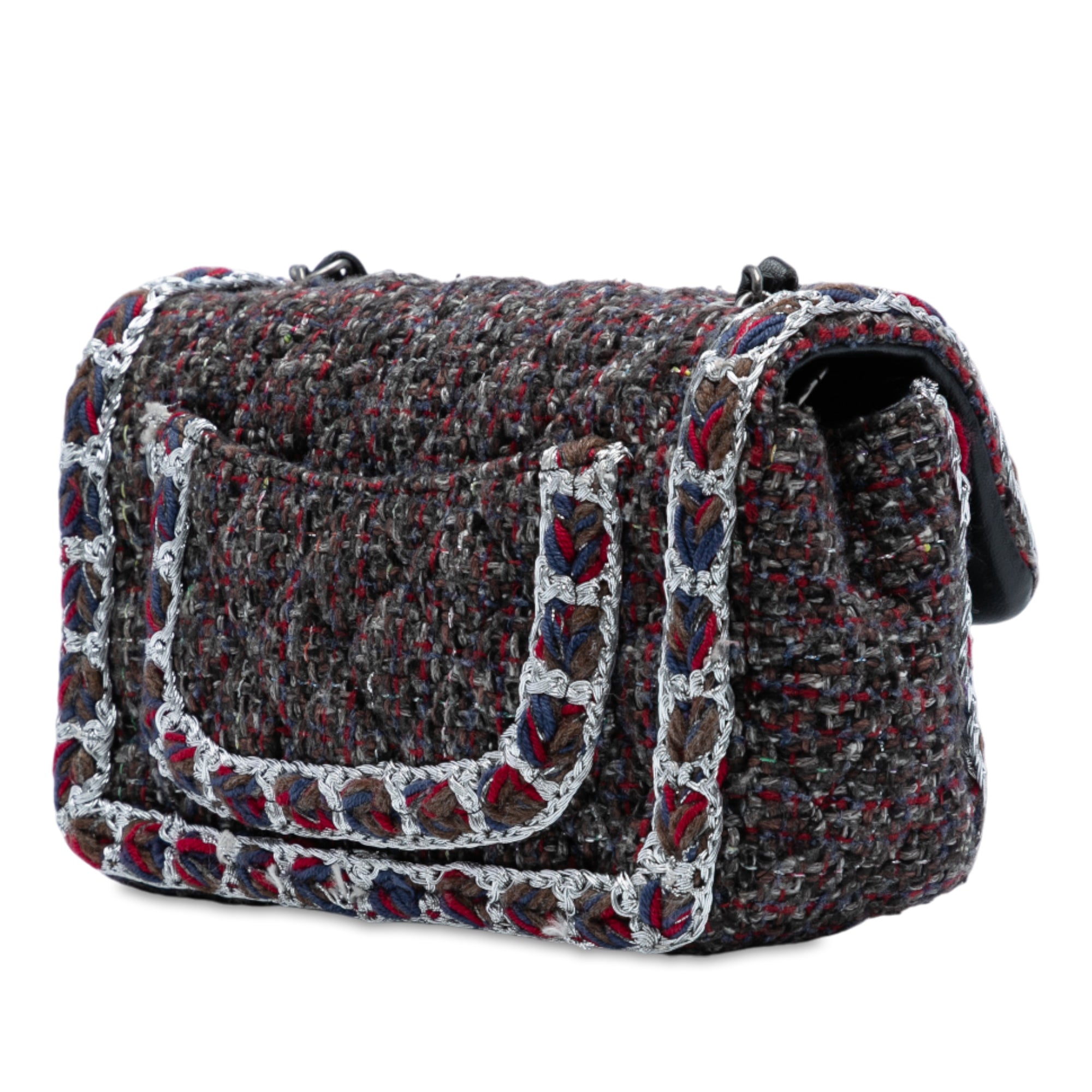 Chanel Mini Rectangular Classic Tweed Braided Single Flap Black