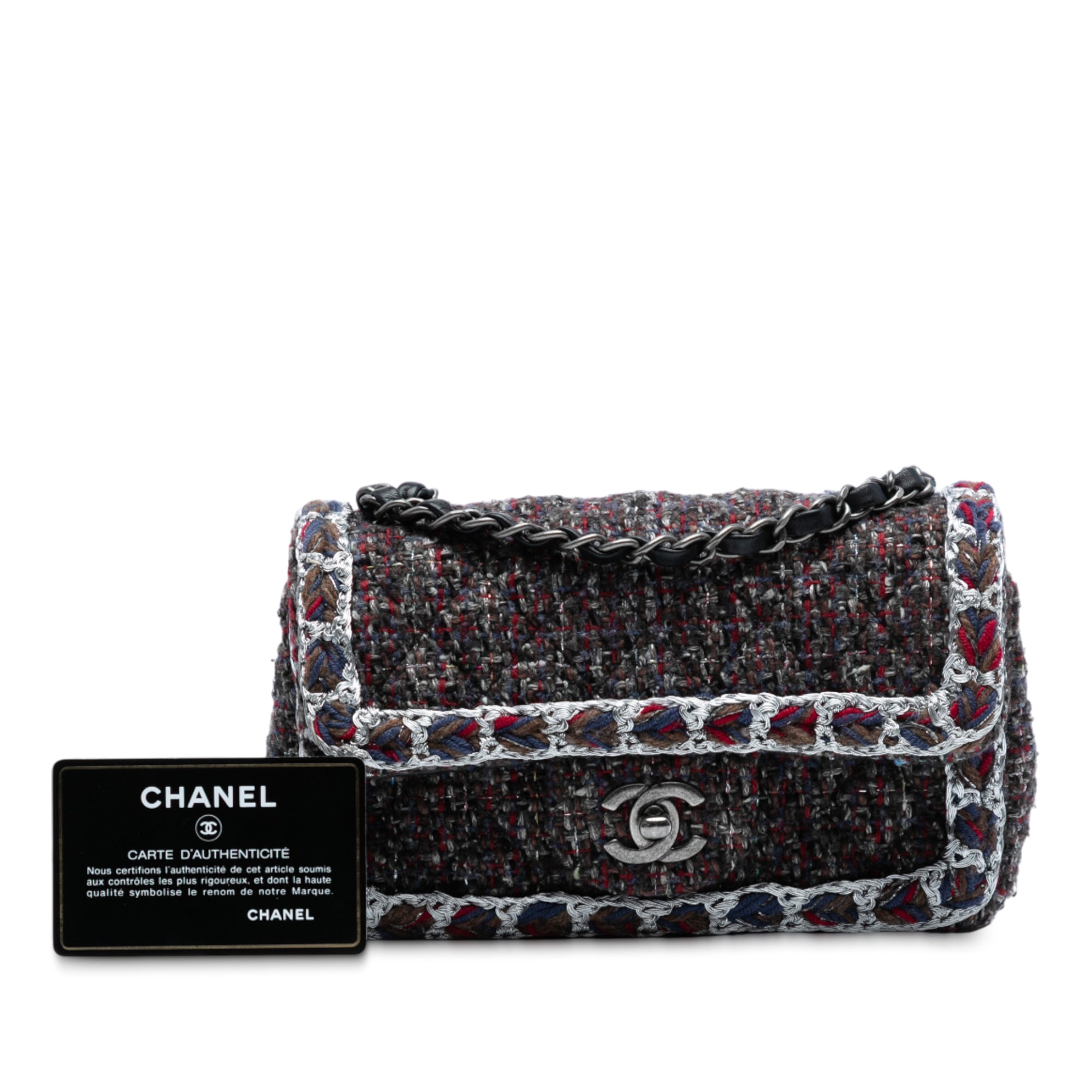 Chanel Mini Rectangular Classic Tweed Braided Single Flap Black
