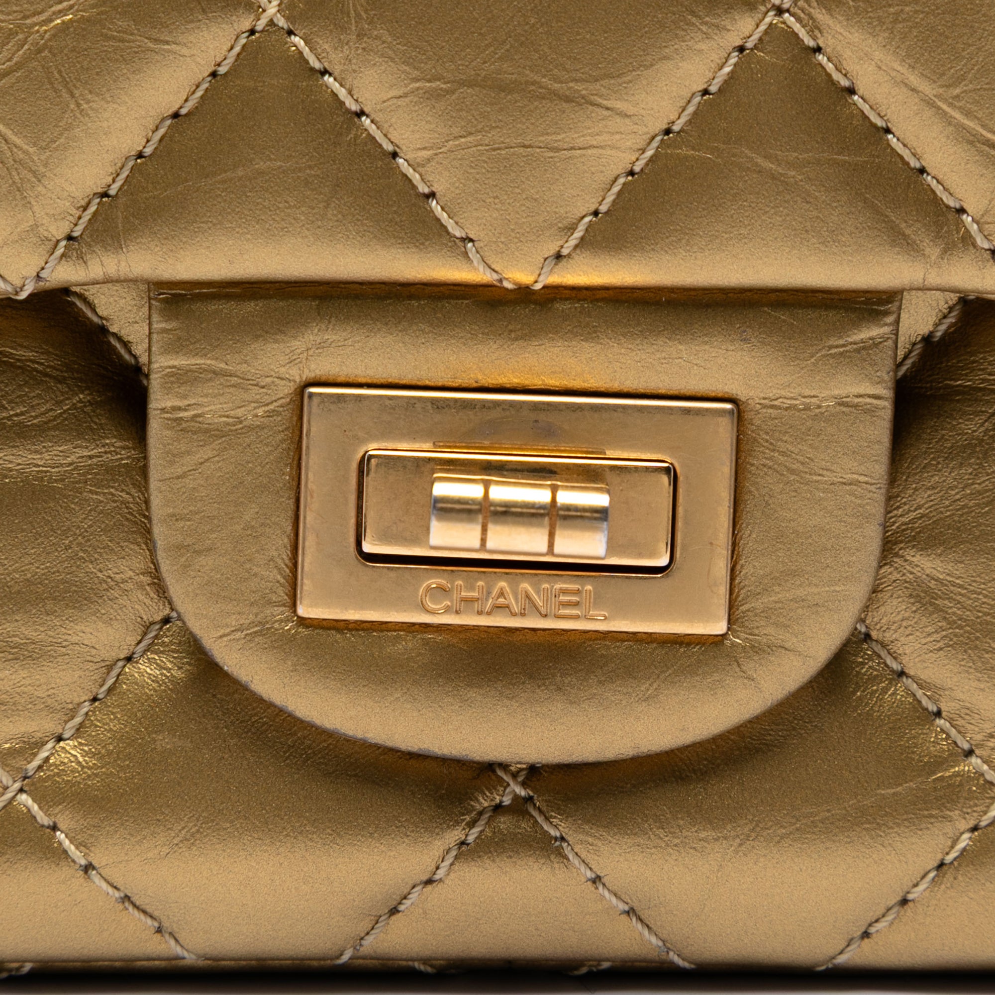 Chanel Quilted Metallic Aged Calfskin Reissue 2.55 Double Flap 226 Gold