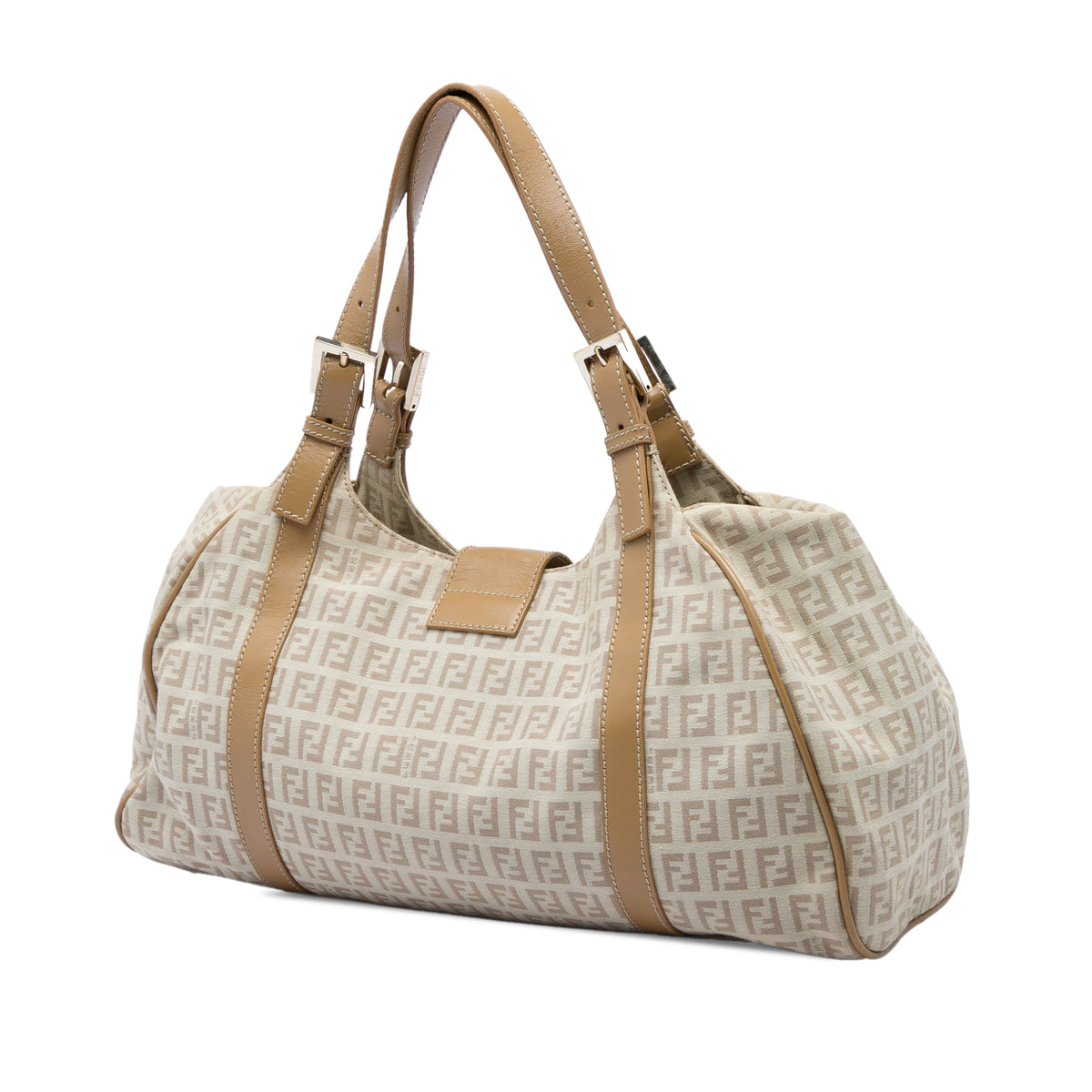 Fendi Zucchino Canvas Shoulder Bag Beige