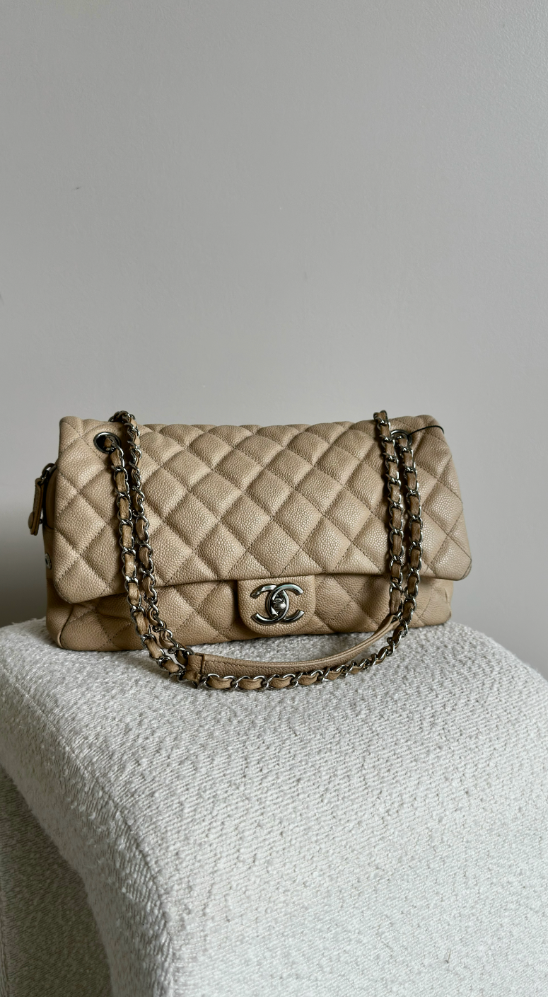 CHANEL JUMBO CAVIAR EASY FLAP IN BEIGE