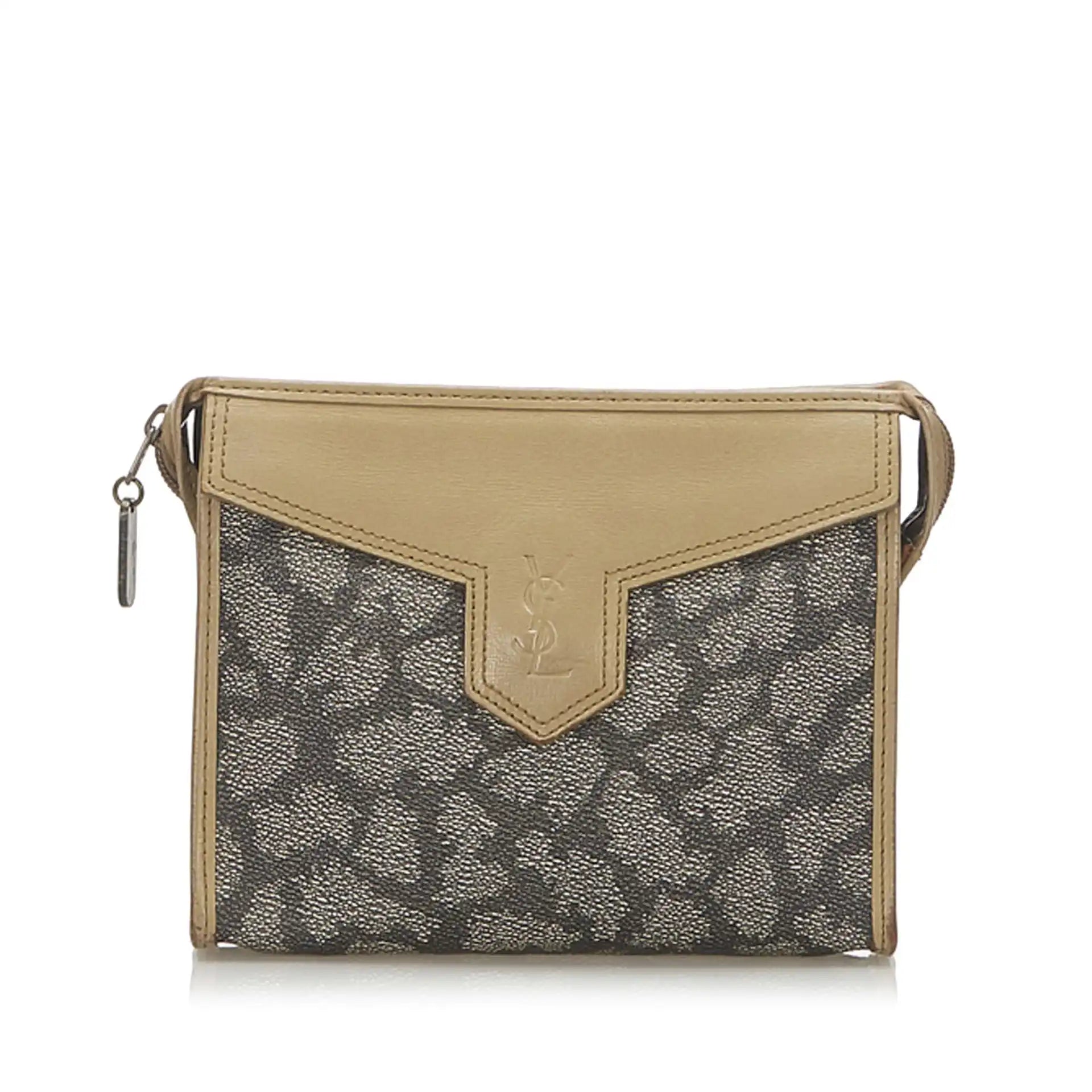 Yves Saint Laurent YSL Gray Printed Leather Clutch Bag With certificate of authenticity by Real Authentication