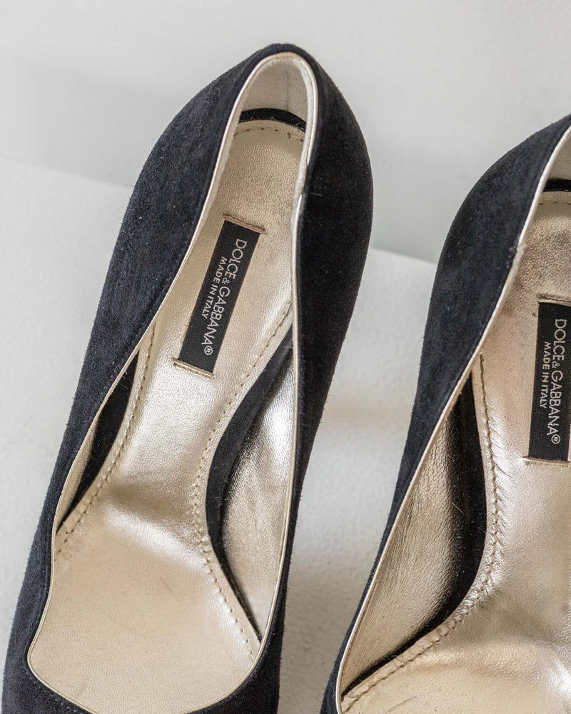 Dolce&Gabbana Black Suede Golden Heel Stilettos - size 37 - with original box