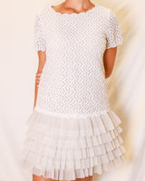 RED VALENTINO WHITE DRESS WITH  EMBROIDERY AND LACE