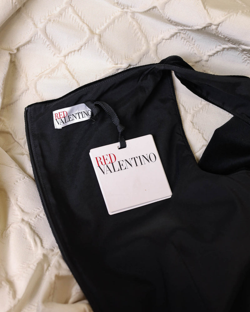 RED VALENTINO BLACK AND WHITE VELVET  DRESS