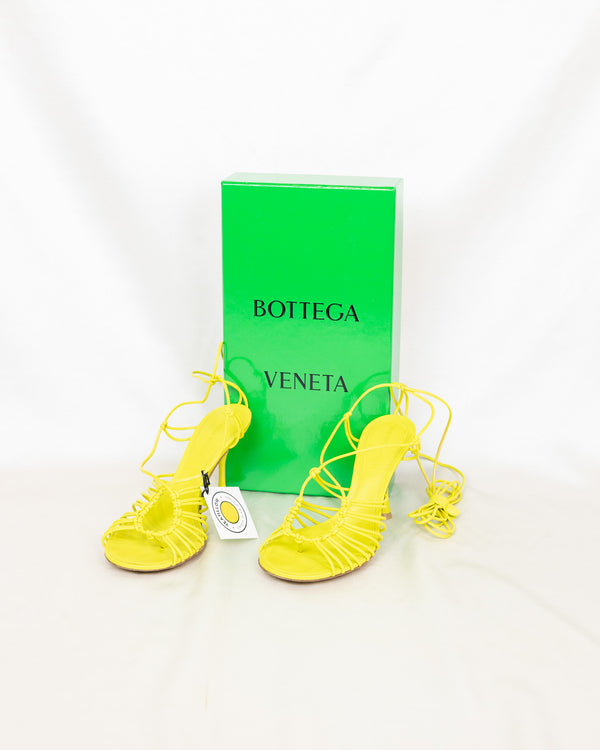 BOTTEGA VENETA GREEN KNOTTED LEATHER SANDALS WITH BOX AND DUST BAG - SIZE 36