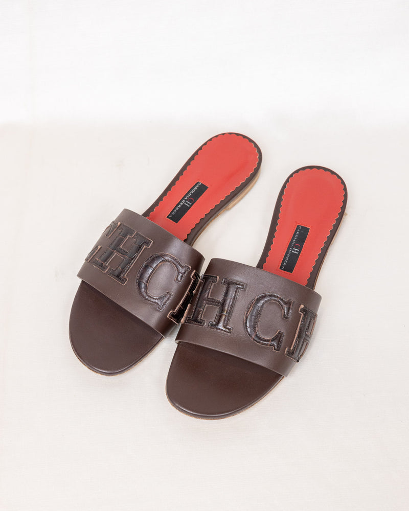 Carolina Herrera Brown and Red Leather Mules - size 39