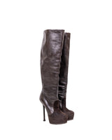 Yves Saint Laurent Knee Hight Heel Leather Boots - Size 38 With Box