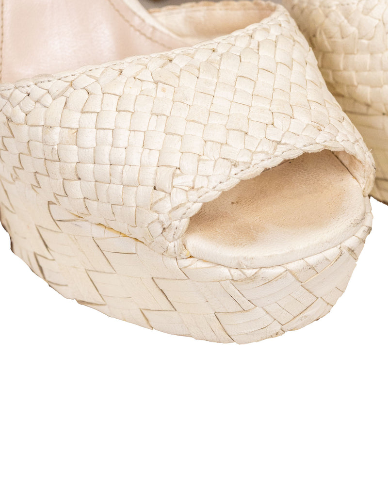 Prada White Textured Sandals - Size 38 with box