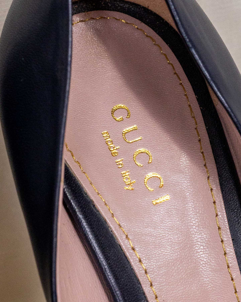 Gucci Navy Patent Leather Heels - size 36.5 with box