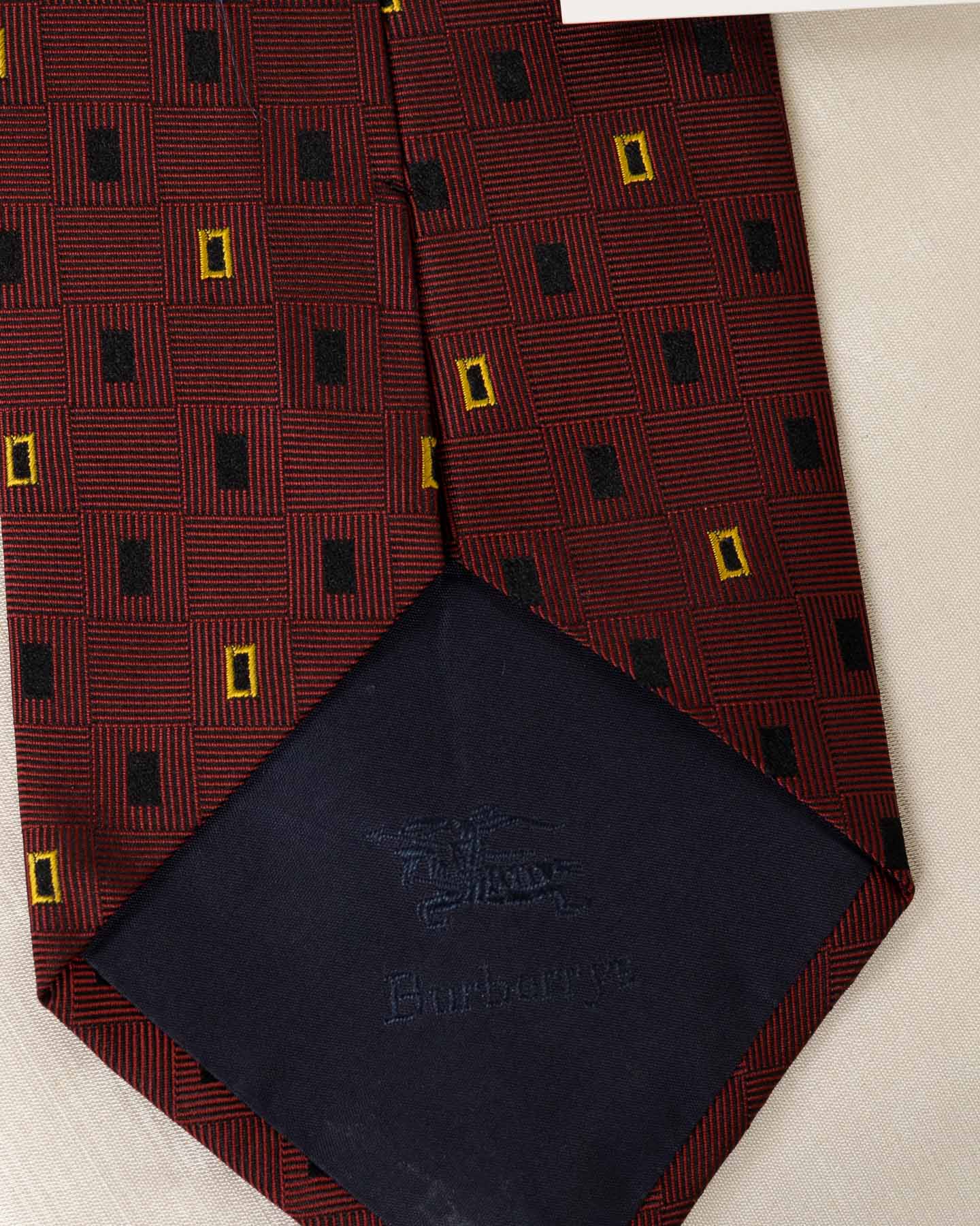 Burberrys Red Tie With Yellow Squares