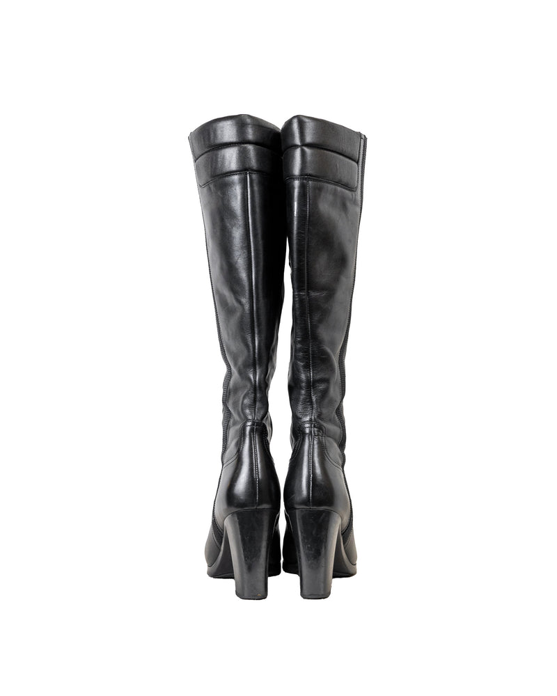 Prada Knee-High Leather Boots In Black- Size 37.5
