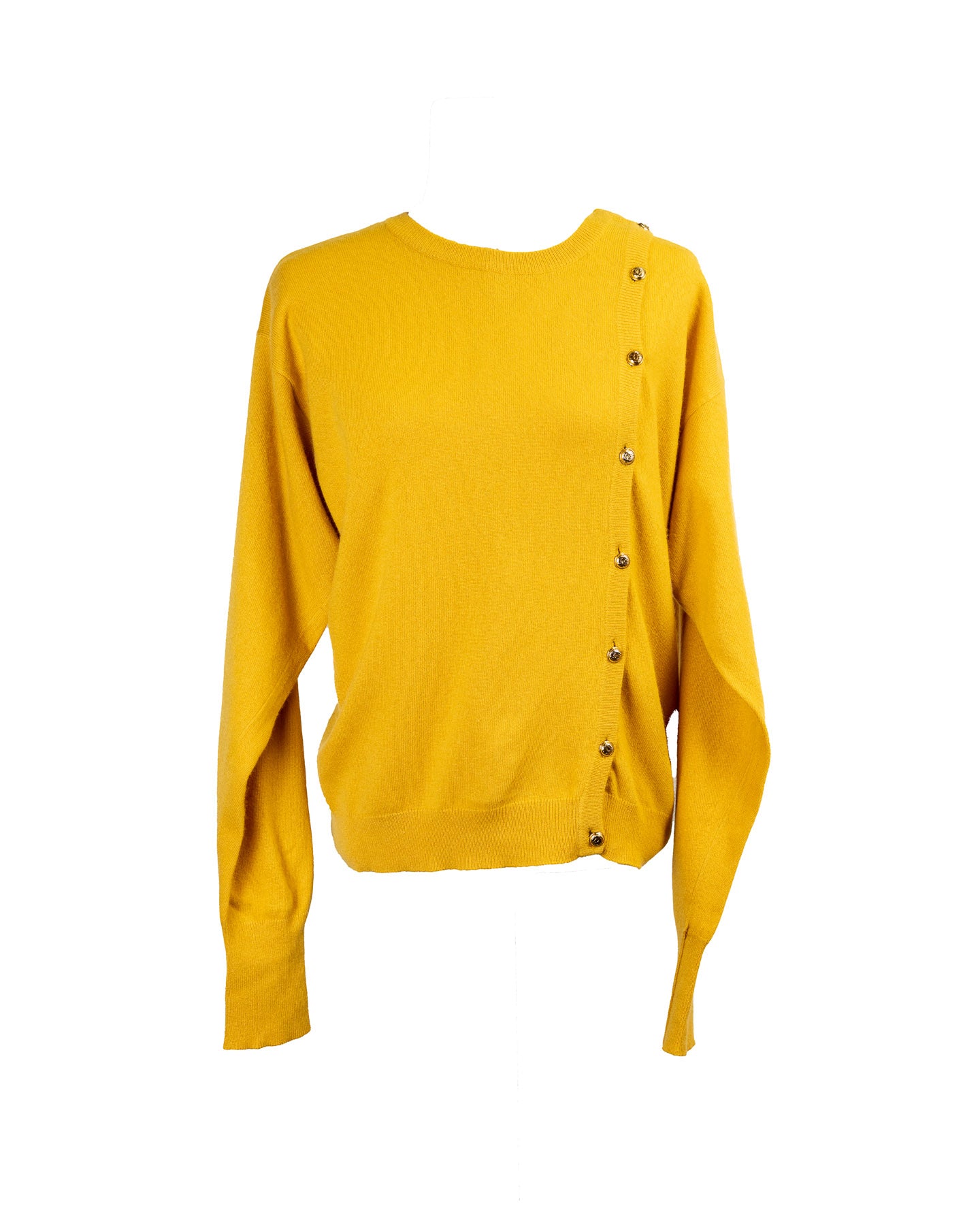 Suéter vintage amarelo Chanel com botões dourados 