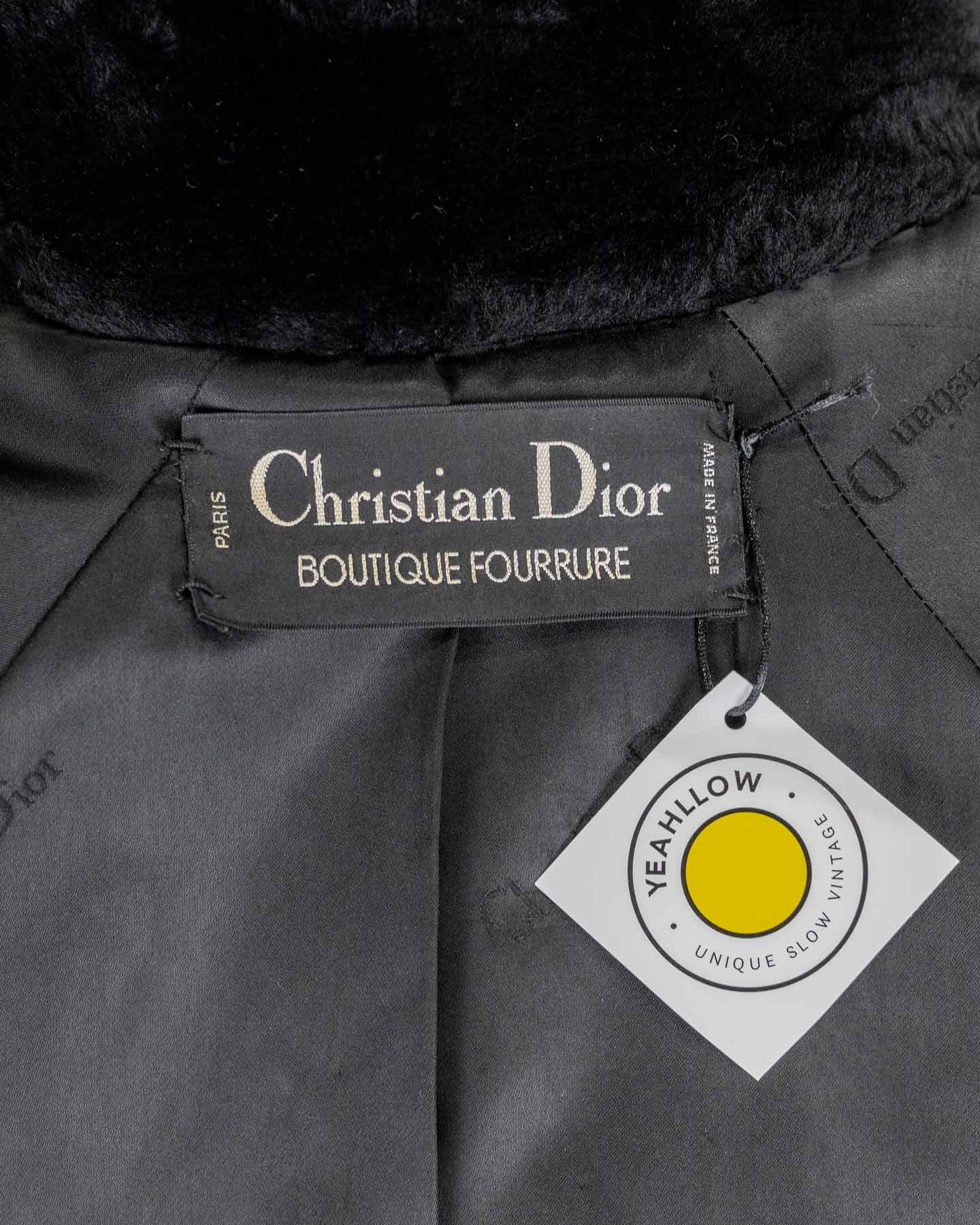 Christian Dior Manteau en fourrure et cuir vintage en noir 