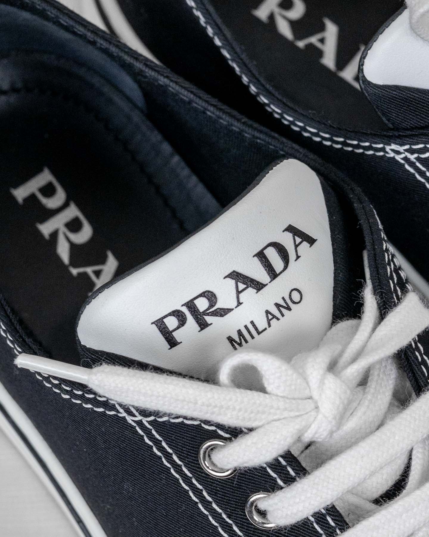 Prada Canvas Sneakers In Black And White- Size 37