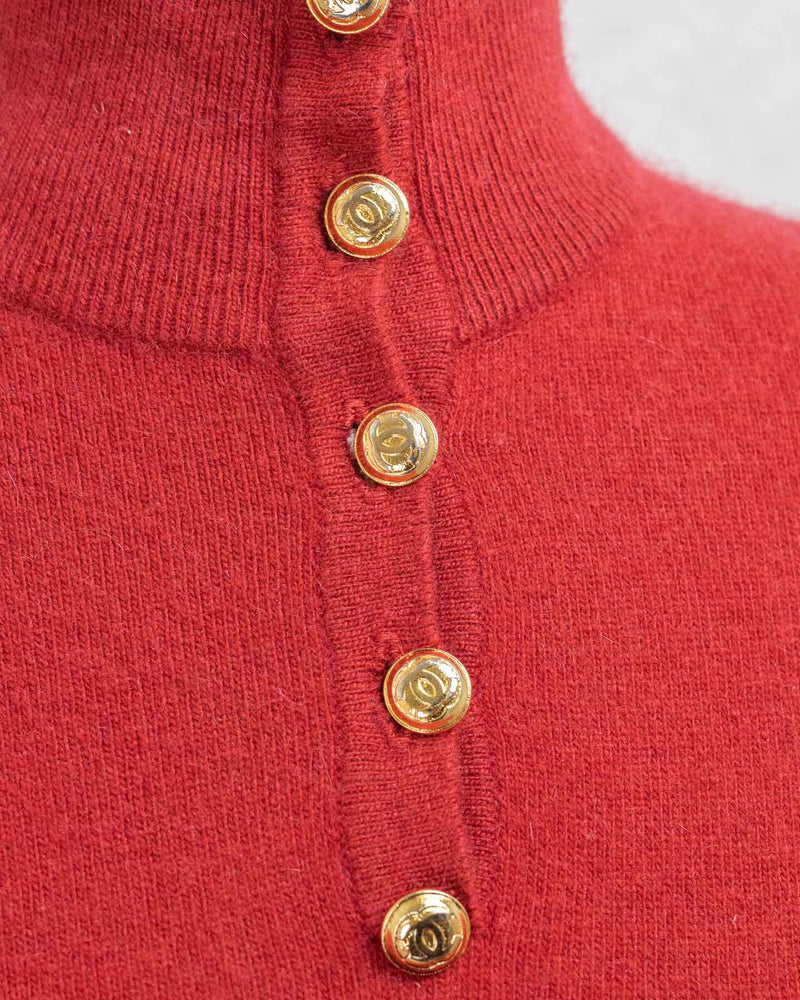 Chanel Vintage Red Roll Neck With Gold Buttons