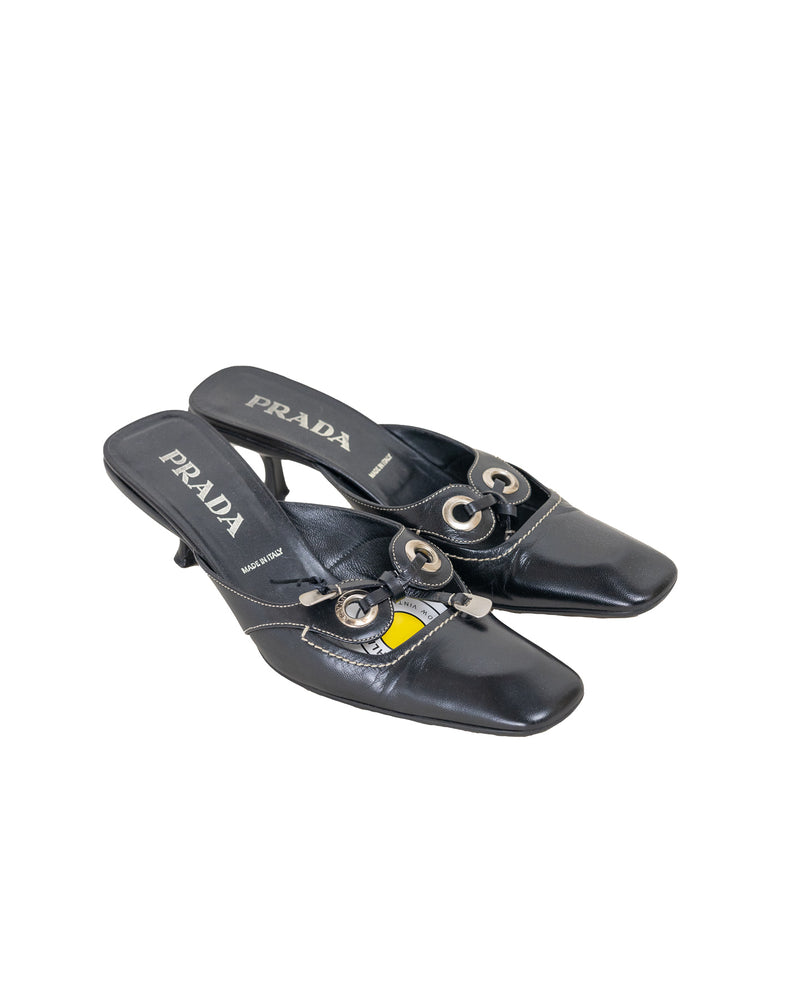 Prada Black Heels With Metallic Details - size 38
