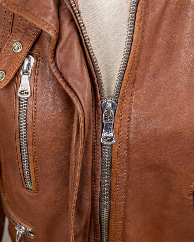 Dolce And Gabbana Leather Jacket In Brown