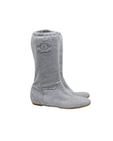 Chanel Grey Cotton Boots - Size 38.5